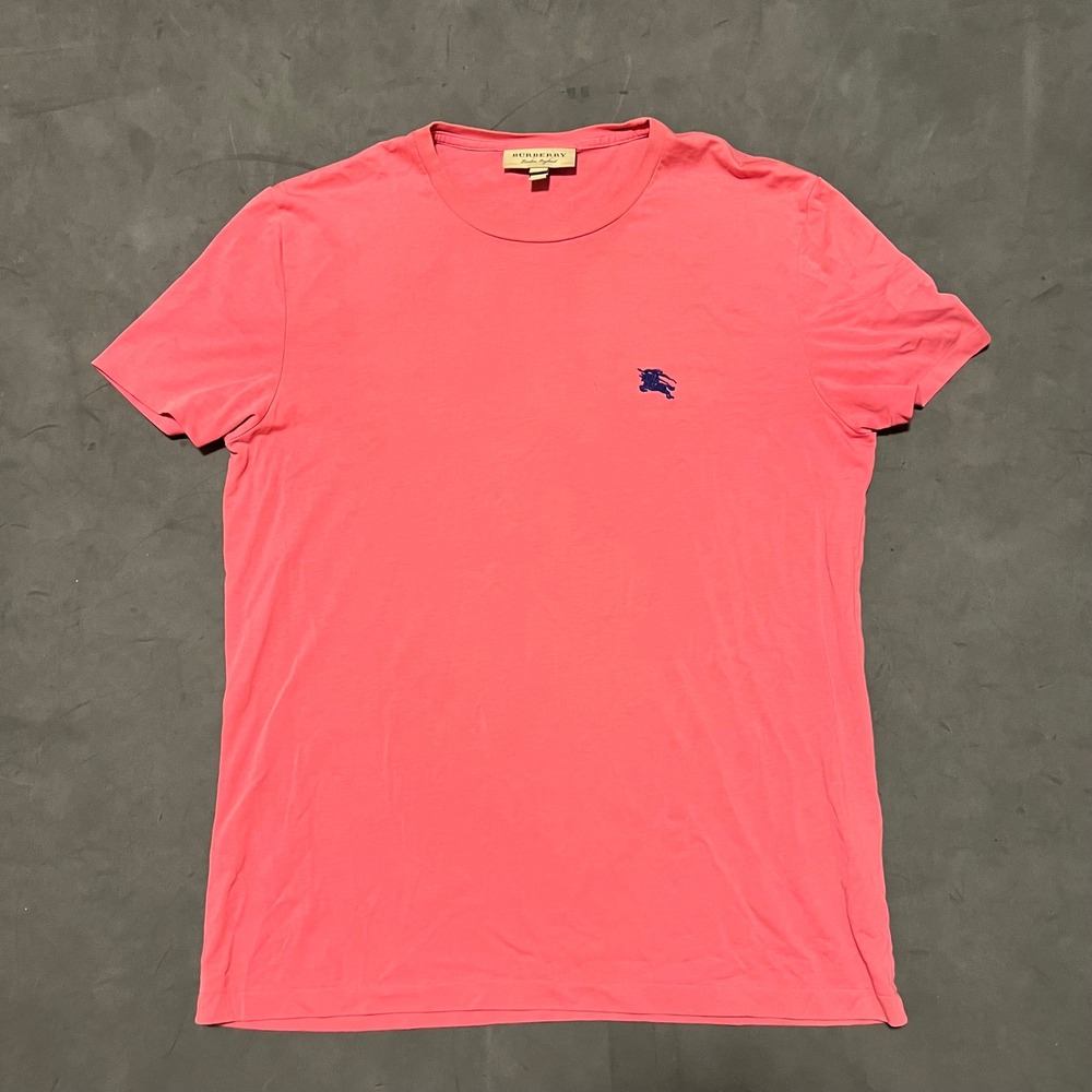 Burberry T-Shirt Mens Medium Pink Embroidered Logo Crewneck Short Sleeve